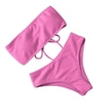 thumbnail image 2 of JoveMarine Women's Solid Color Bandeau Bikini Set Two-Piece Swimsuit with Removable Padded Cups & Wire-Free Bra for Tropical Beach Holiday and Pool Party Pink M, 2 of 5