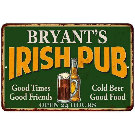 BRYANT'S Irish Pub Beer Metal Sign Bar Decor 8x12 108120013412