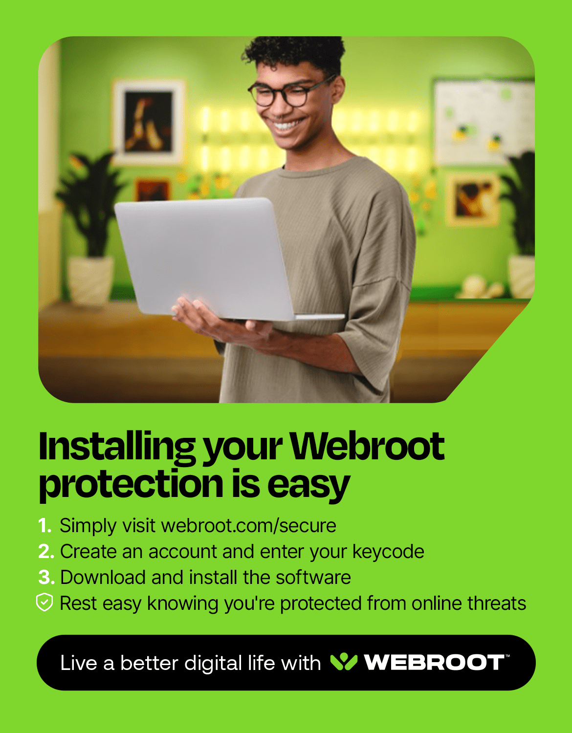 Webroot Antivirus Software for 3 Devices, 1 Year Subscription – Windows/MacOS [Digital Download]
