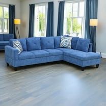 Hommoo Linen 4-Seat Sectional Sofa, L-Shaped Couch for Small Space Living Room, Apartment, Office, Blue(Without Ottoman)