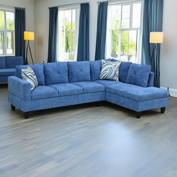 Hommoo Linen 4-Seat Sectional Sofa, L-Shaped Couch for Small Space Living Room, Apartment, Office, Blue(Without Ottoman)