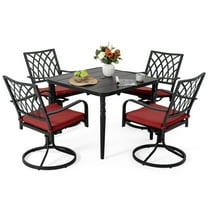 Nuu Garden 5-Piece Metal Patio Dining Set for 4, Outdoor Furniture Set, 360-Degree Swivel Patio Dining Chairs with Removable Cushions & 1 37” Square Dining Table with Umbrella Hole, Black