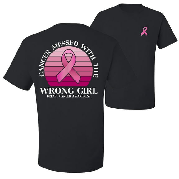 Wild Bobby Cancer Messed With the Wrong Girl Breast Cancer Awareness Front and Back Men's T-Shirt, Black, Small