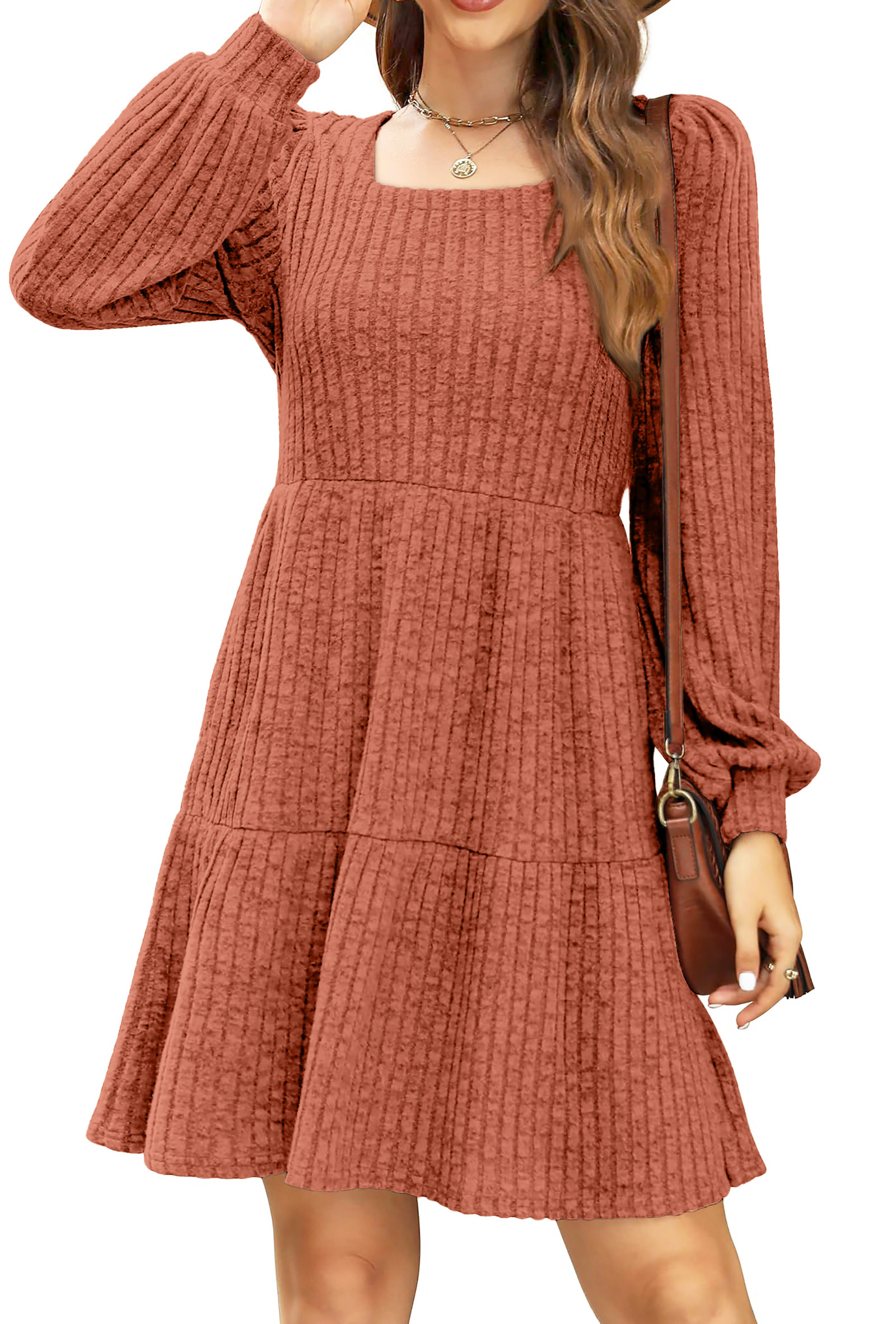 Fantaslook Women's Square Neck Long Sleeve Babydoll Dress photo 2