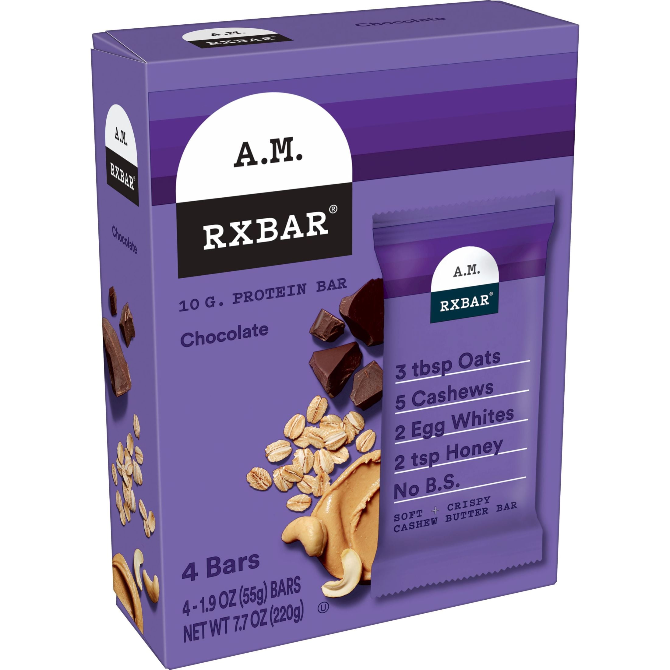 RXBAR A.M. Protein Bars, Chocolate, 7.7 oz, 4 Count