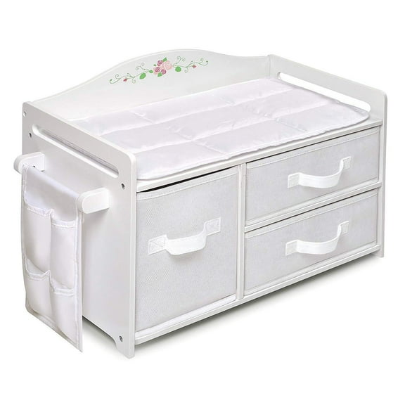 Doll Crib & Bedding Set - Design, 2 Storage Baskets, Fits Dolls Up to 20"