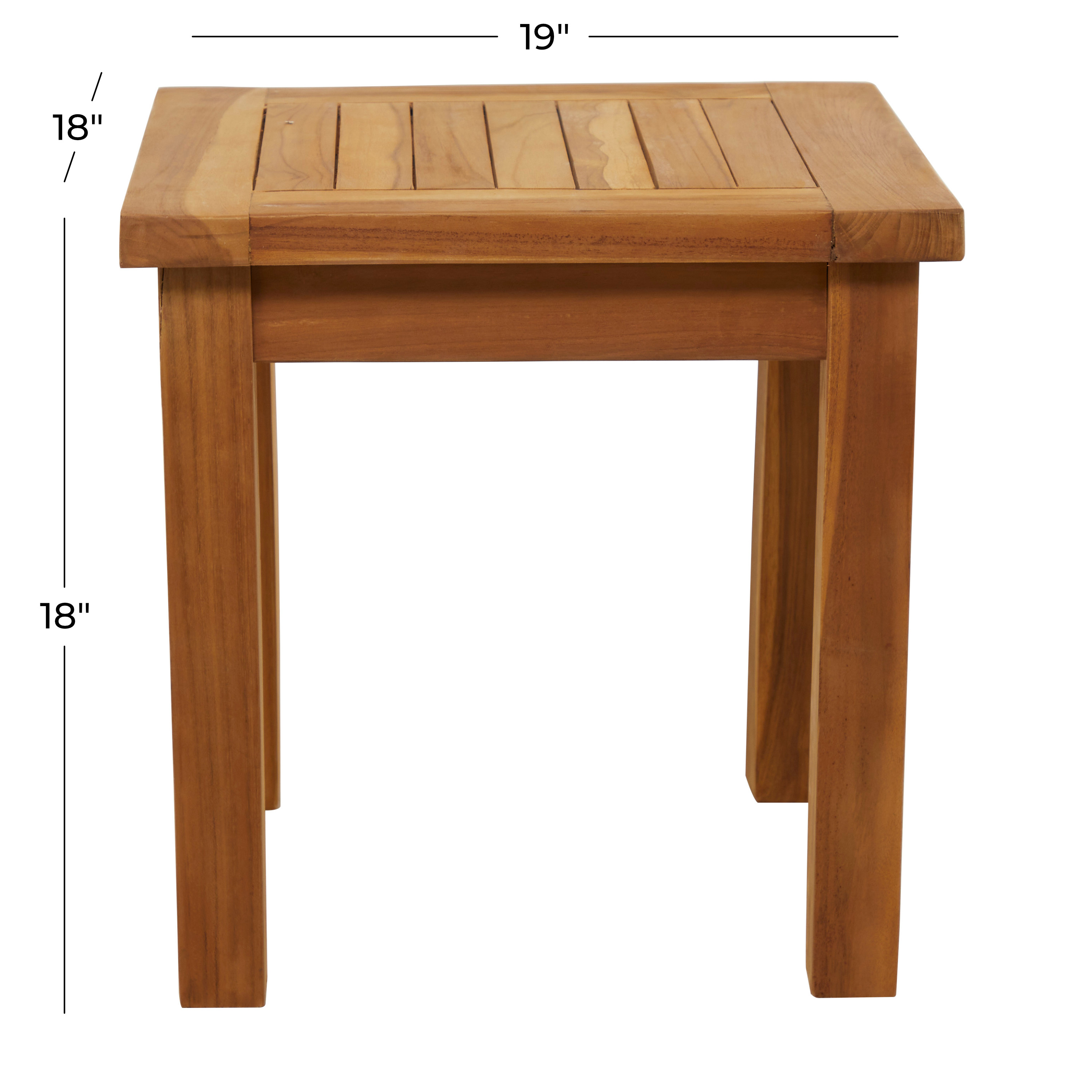 DecMode Brown Traditional Square Outdoor Wood Accent Table, 19"W x 18"H