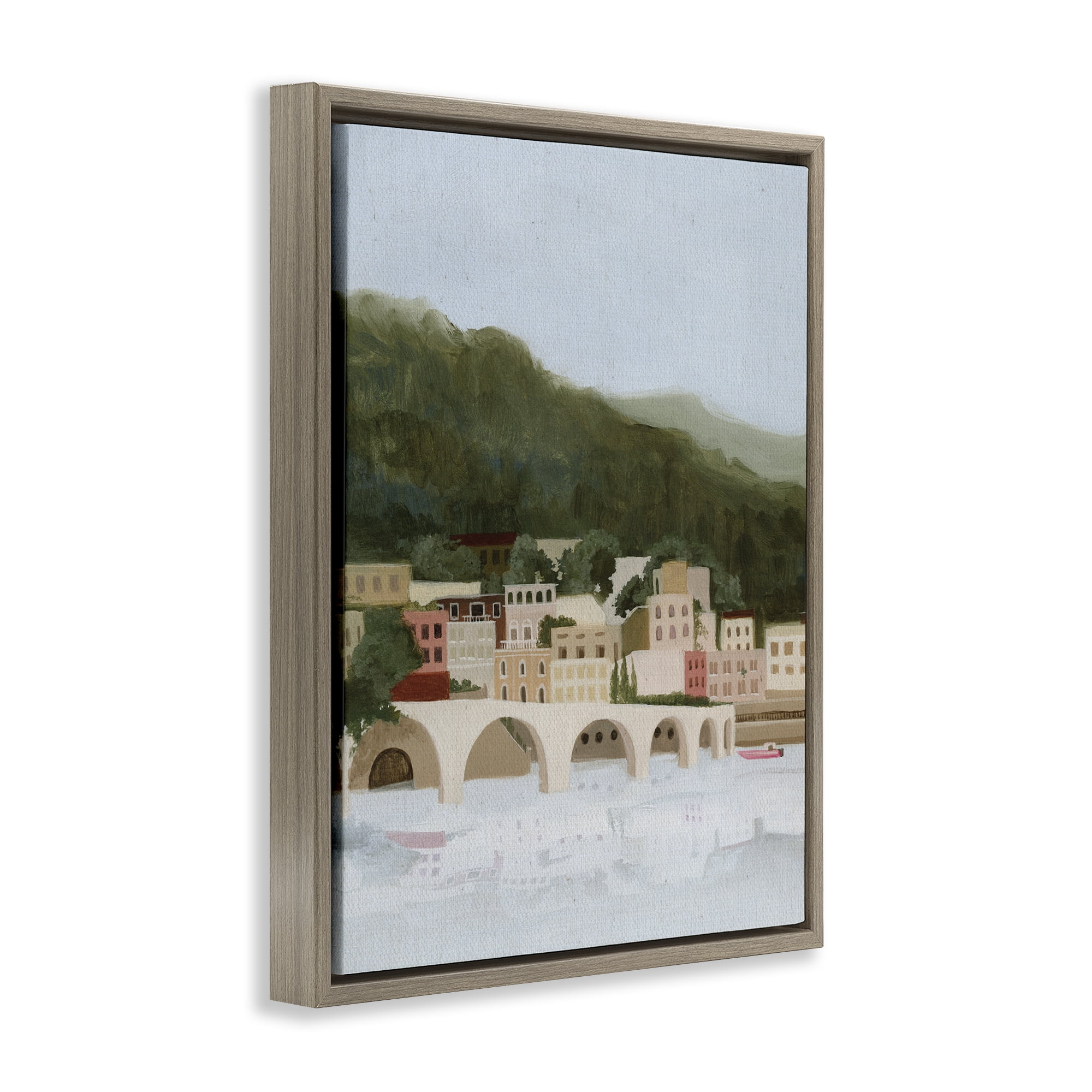 Stupell Industries Coastal Mountains By Sea Brown Framed Floater Canvas Wall Art, design by Grace Popp