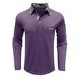 thumbnail image 2 of Mens T-shirts Men's Shirt Casual Long Sleeve Classic Plaid Button Tees With Pockets Mens Short Sleeved Tees Yoga Fit Ling Sleeve T Shirt Tops Men Work Casual Lady Athletic Wear Medium Purple 3XL, 2 of 6