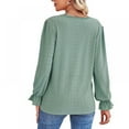 thumbnail image 2 of Xmarks Women Lace V Neck Flare Long Sleeve Pullover Sweaters Lightweight Knit Solid Color Novelty Jumper Tops Green XL, 2 of 8
