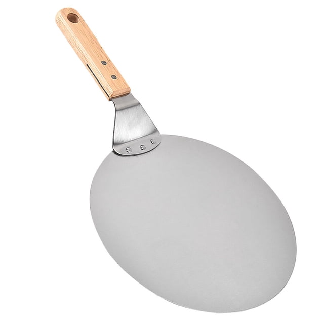 Pizza Round Spatula with Wooden Handle Cake Pizza Scraper Peel Stainless Steel Paddle, Large
