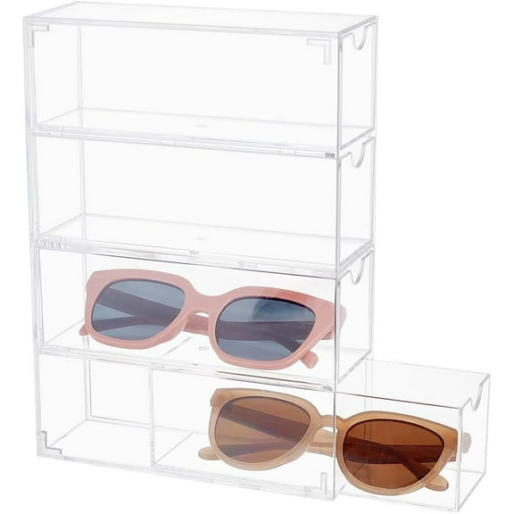 4-Tier Acrylic Sunglasses Organizer Transparent Eyeglass Case Clear Eyeglass Holder Eyewear Display Case with 4 Drawers for Women and Men Store Home Beauty Makeup Supplies