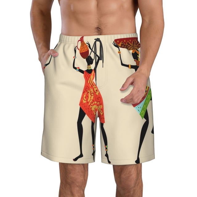 Balery African Women Traje de Baño Estilo Hawaiano para Hombre, Shorts de Secado Rápido con Bolsillos-3X-Large