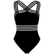 Women's One Piece Swimwear Front Crossover Swimsuits Hollow Bathing Suits M