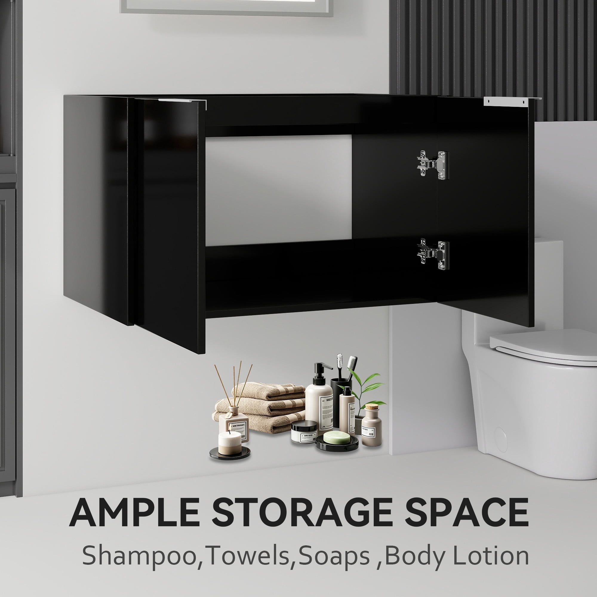 Leumius 30" Floating Bathroom Vanity Cabinet,Soft-Close Double Doors,Wall Mounted Cabinet Set Design Bathroom Vanity for Small Space,Cabinet Only,Black
