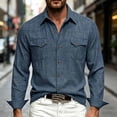 thumbnail image 2 of Western Shirts for Mens Cowboy Shirt Linen Short Sleeve Button Down Shirt Casual Work Shirts with Double Pocket Dark Blue, 2 of 7