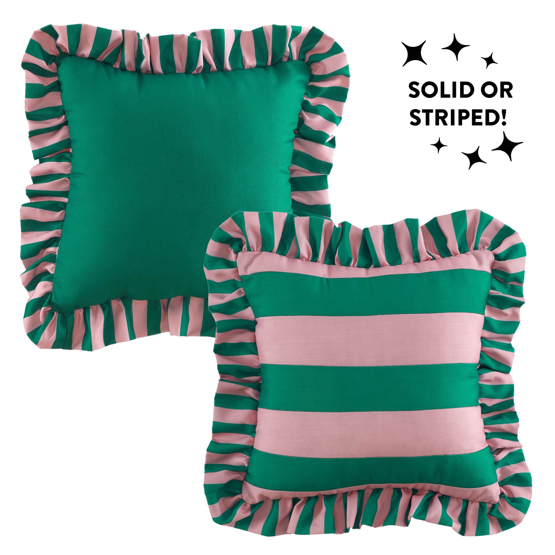 Mainstays 18" x 18" Pink and Green Ruffle Striped Pillow