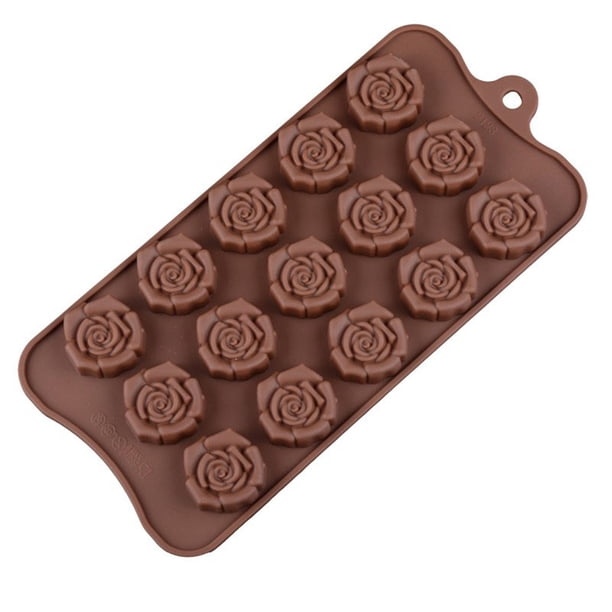 Injueey 15-grid Silicone Chocolate Mold Reusable Rose Baking Mould Shape Kitchen Cake Crafting Molds DIY Handmade Flower for Biscuits Type3 NO3