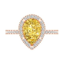 2.38 ct Pear Cut Simulated Yellow Diamond with Simulated Diamond Halo Accents 18K Rose Gold Womens Engagement Ring