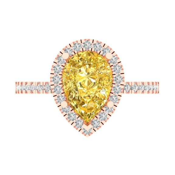 Halo Engagement Ring for Women - 2.38ct Simulated Yellow Diamond in 14K Rose Gold Promise Ring