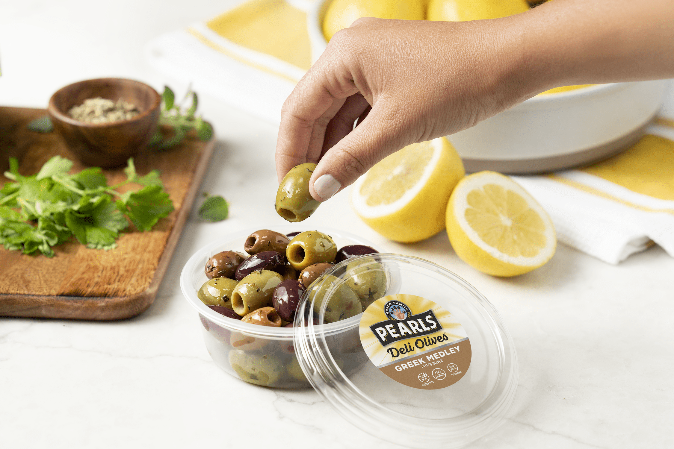 (2 pack) Pearls Deli Olives Greek Medley Pitted Olives 4oz Tub. Major Allergens Not Contained