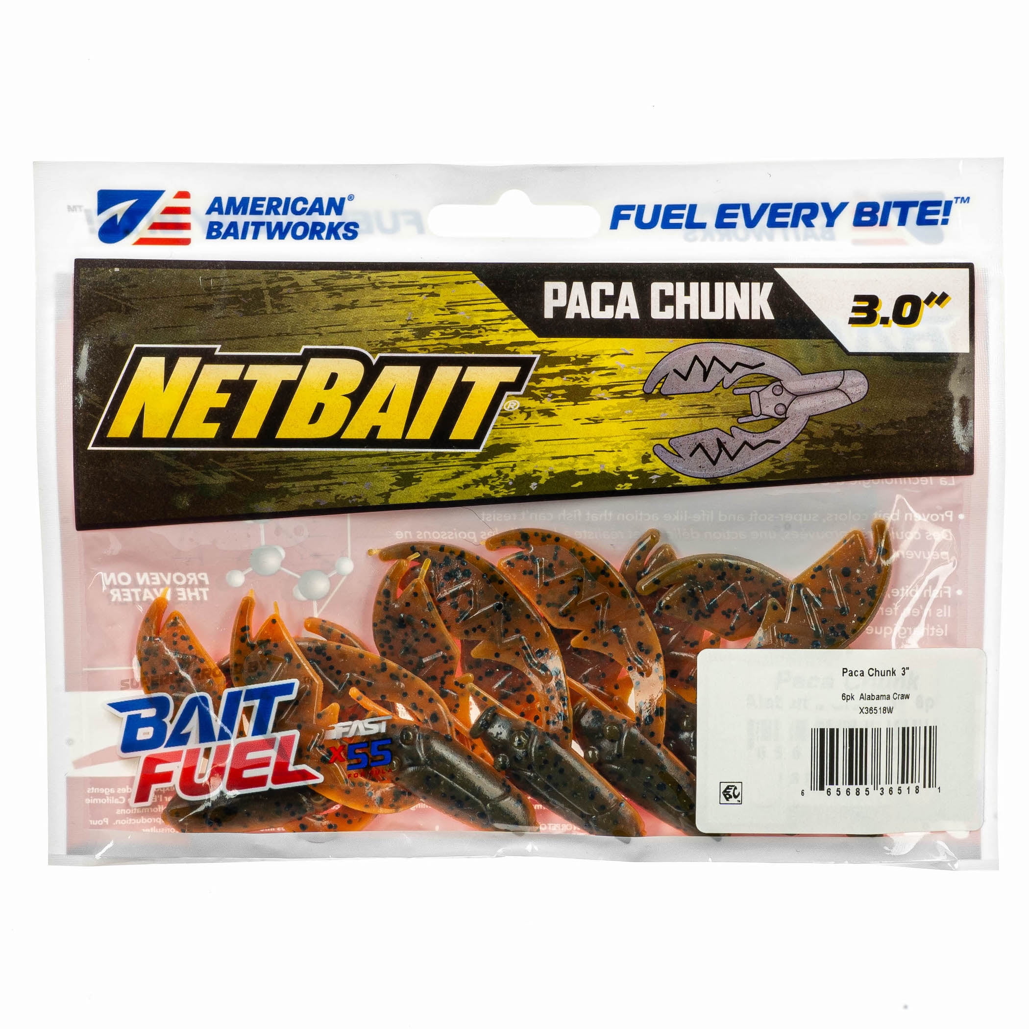 (2 pack) NetBait Paca Chunk Alabama Craw, Crawfish Freshwater Fishing Soft Baits, 6 pieces