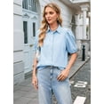 thumbnail image 5 of Women'S Button Down Shirts Short Puff Sleeve Collared Dressy Casual Blouse Tops Sky Blue M, 5 of 8