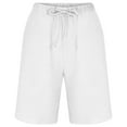thumbnail image 4 of HOOMEUMY Men's Summer Shorts Linen Elastic Waist Drawstring Beach Shorts with Pockets Solid Color Bermuda Shorts White 12, 4 of 7
