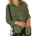 thumbnail image 1 of MAWCLOS Ladies Loose Curved Hem Denim Shirts Office With Pockets Tops Army Green XL, 1 of 3