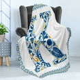 thumbnail image 4 of Letter K Soft Flannel Fleece Throw Blanket, Abstract Leaves and Blooms and Capital Initial K Ornate Alphabet, Cozy Plush for Indoor and Outdoor Use, 60" x 80", Blue Yellow Orange, by Ambesonne, 4 of 5