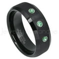 thumbnail image 1 of Semi-Dome Black Tungsten Ring - 0.21ctw Emerald 3-stone Band - Personalized Tungsten Wedding Ring - Custom Made May Birthstone Ring TN697BS, 1 of 1