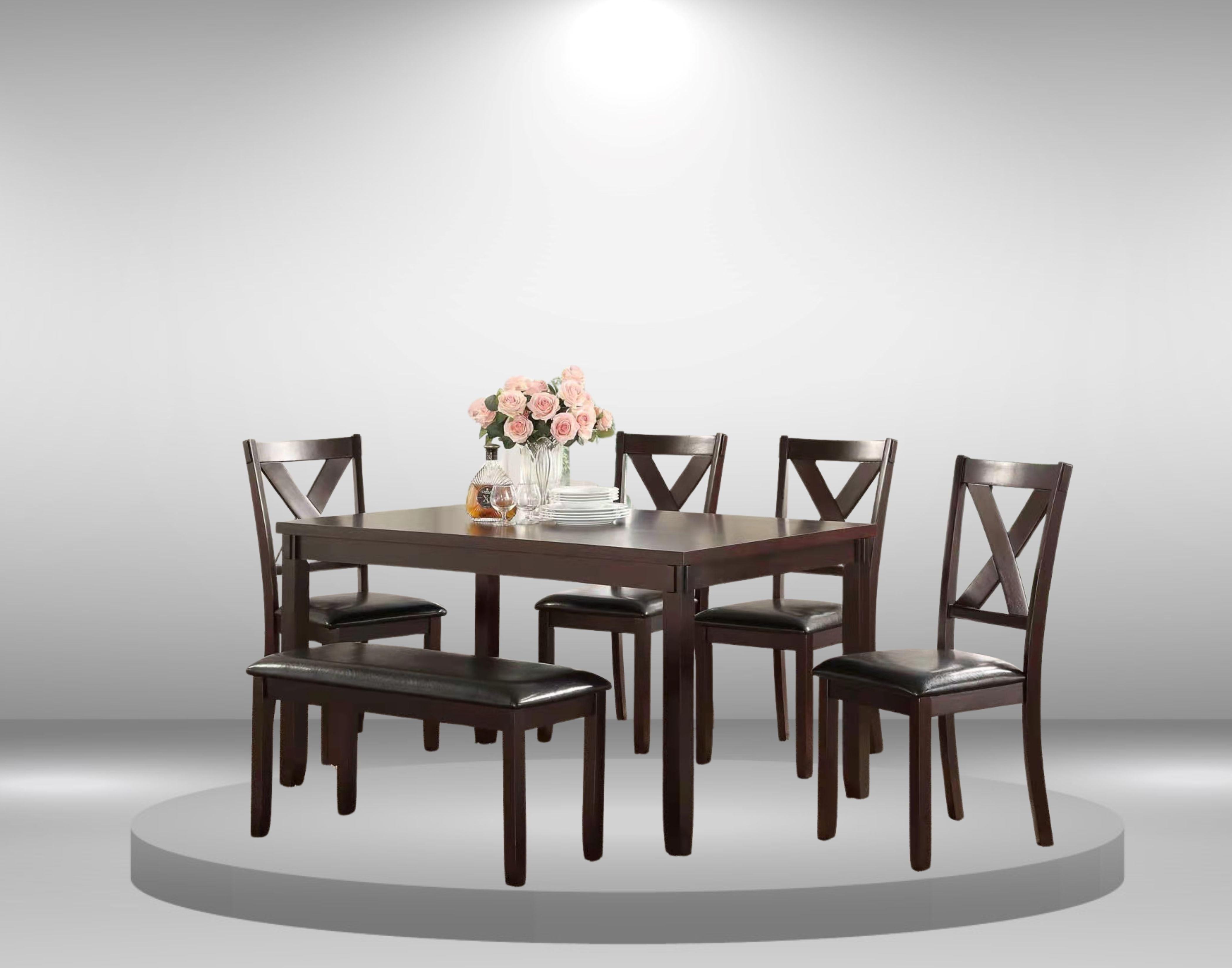 K-Living Scilla 6-Piece Solid Wood Dining Set ( 1 TABLE WITH 4 CHAIRS & 1 BENCH)