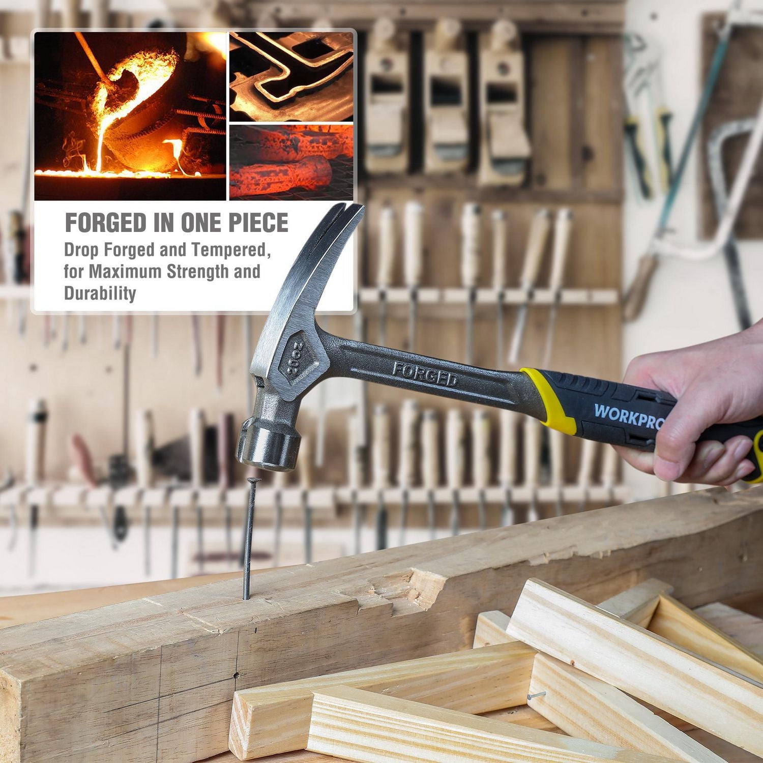 WorkPro 20 Oz Marteau monobloc à griffe forgée avec poignée anti-choc Poignée anti-choc
