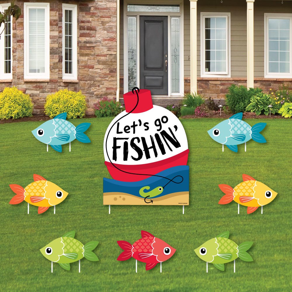 Let's Go Fishing Yard Sign and Outdoor Lawn Decorations Fish Themed