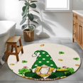 thumbnail image 4 of Round Area Rug 4ft, St. Patrick's Day Gnome Non-Shedding Washable Area Rug, Green Shamrock Retro Linen Non Slip Low-Profile Circle Rugs for Living Room, Bedroom Dining Room, 4 of 9