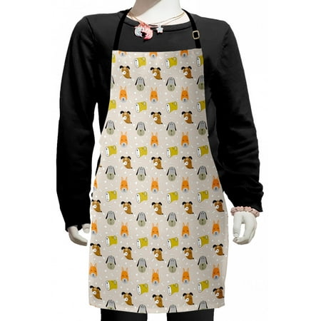 

Nursery Kids Apron Childish Cartoon Pattern with Colorful Dog Faces on Bones Background Nursery Boys Girls Apron Bib with Adjustable Ties for Cooking Baking Painting Multicolor by Ambesonne
