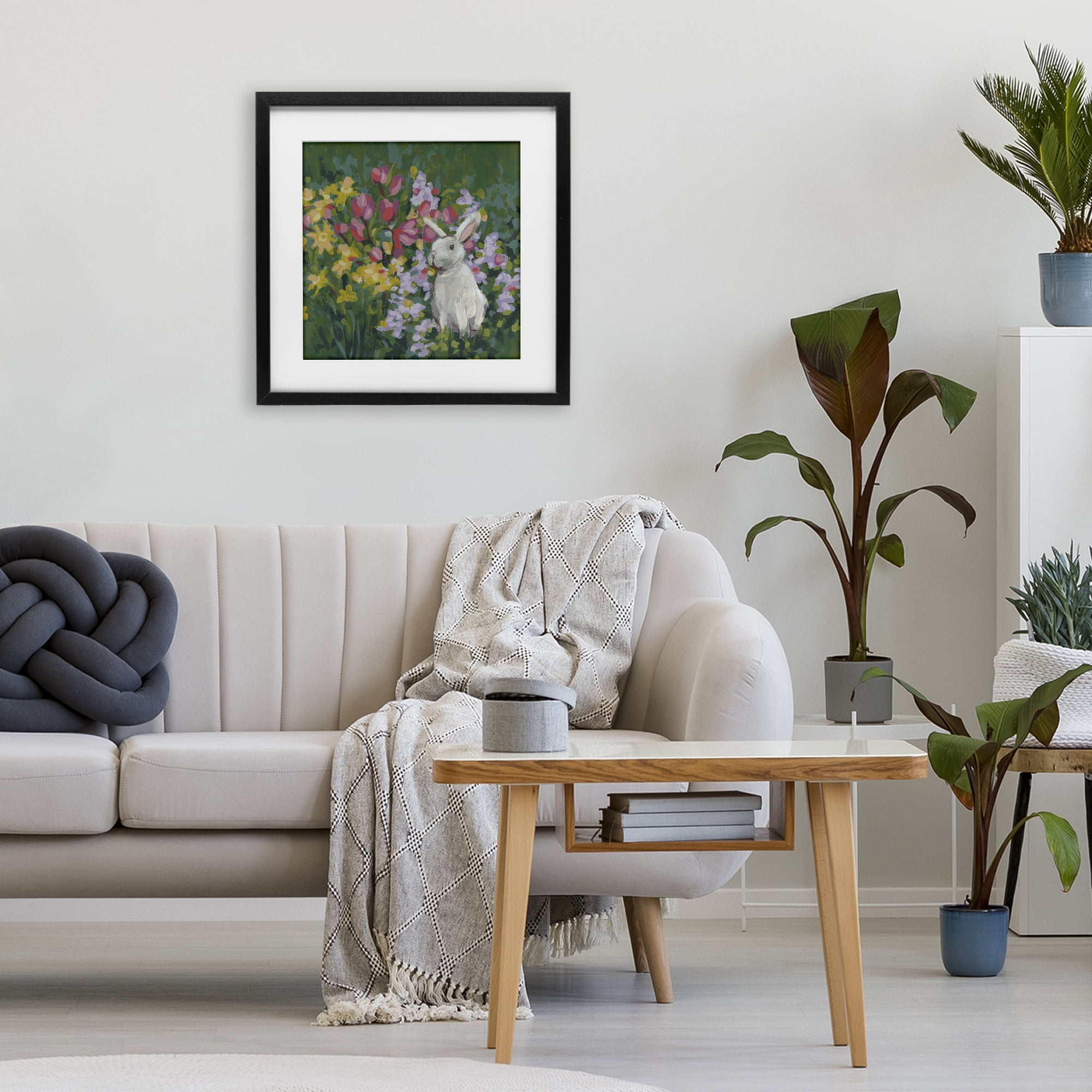 Stupell Industries Botanical Bliss Bunny Black Framed Print Under Glass, design by June Erica Vess