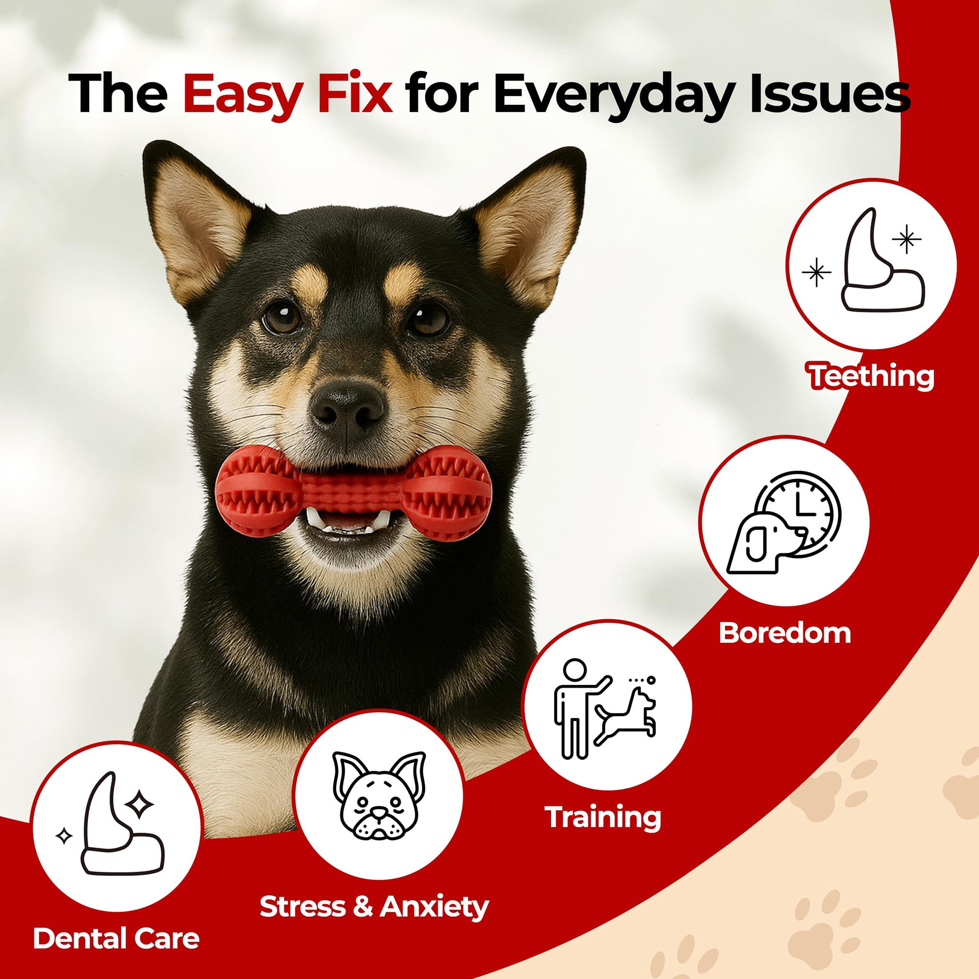 Durable Dog Chew Toy for Aggressive Chewers, Dental Cleaning Toy for Small Medium Dogs, Plaque Tartar Remover, Interactive Teeth Cleaning Chew Toy to Keep Dogs Busy, Red