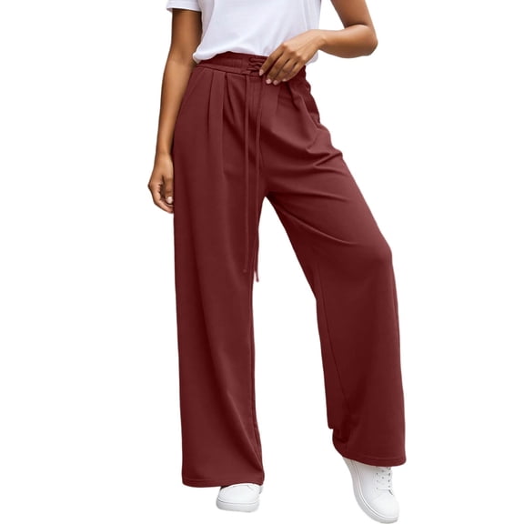 oqasdz Women Casual Pants High Waist Tied Drawstring Wide Leg Sweatpants with Pockets Comfortable Loose Fit Trousers Versatile Streetwear