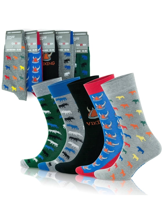Cotton Funny Crew Socks For Men | Animal Patterned Socks | 5 Pairs | Model: 3512