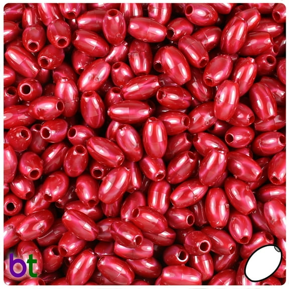 BeadTin Red Pearl 9mm Oat Plastic Beads (500pcs)
