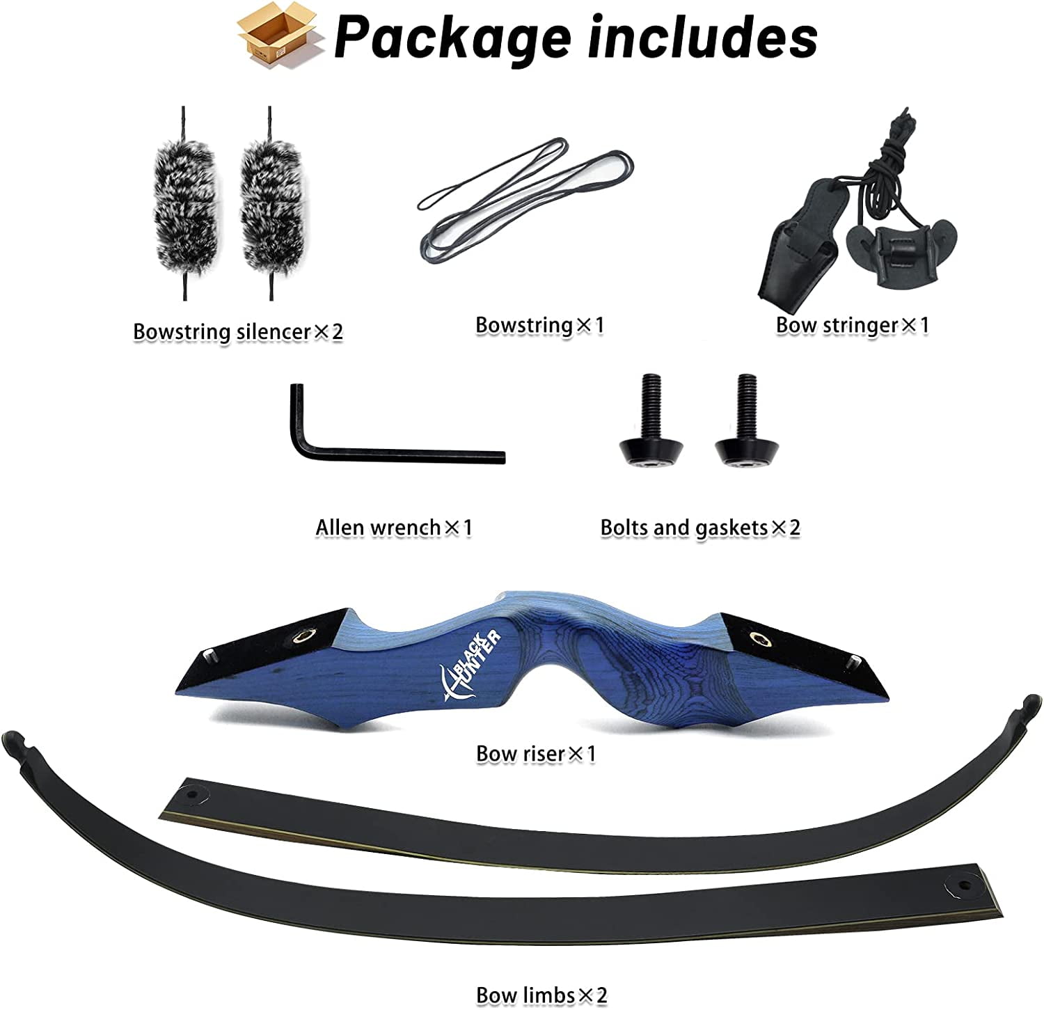 Black Hunter Original Takedown Recurve Bows for Adults Archery Recurve Bow Set 60" 20-60 lbs Right Hand for Outdoor Targets Practice Hunting Training Competition