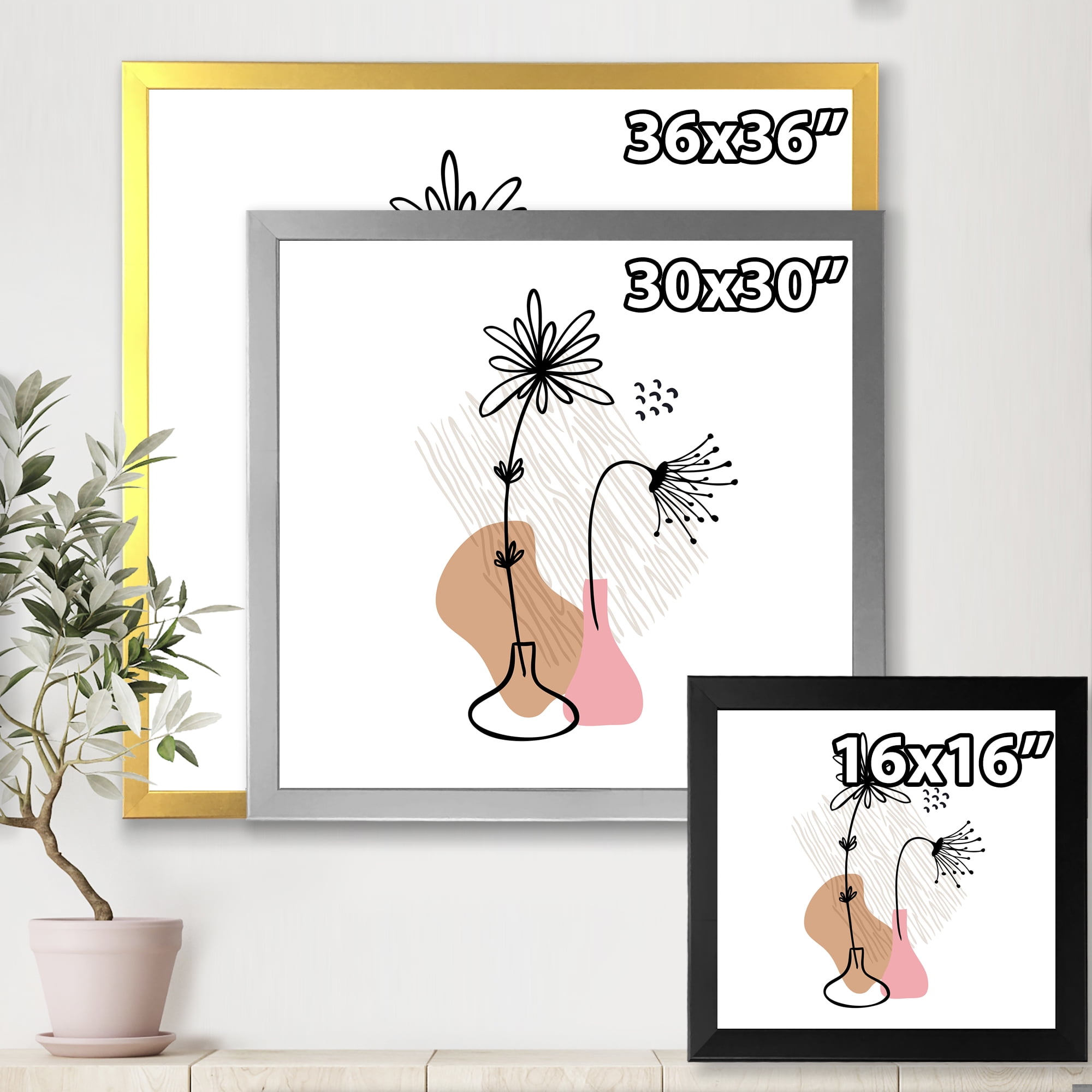 Designart 'Abstract Minimal Shapes Under Flowers III' Modern Framed Art Print