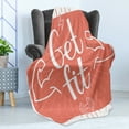 thumbnail image 4 of Fitness Soft Flannel Fleece Throw Blanket, Get It Lettering with Bodybuilder Man Arms Biceps Be Strong Achievement, Cozy Plush for Indoor and Outdoor Use, 50" x 60", Coral and White, by Ambesonne, 4 of 5