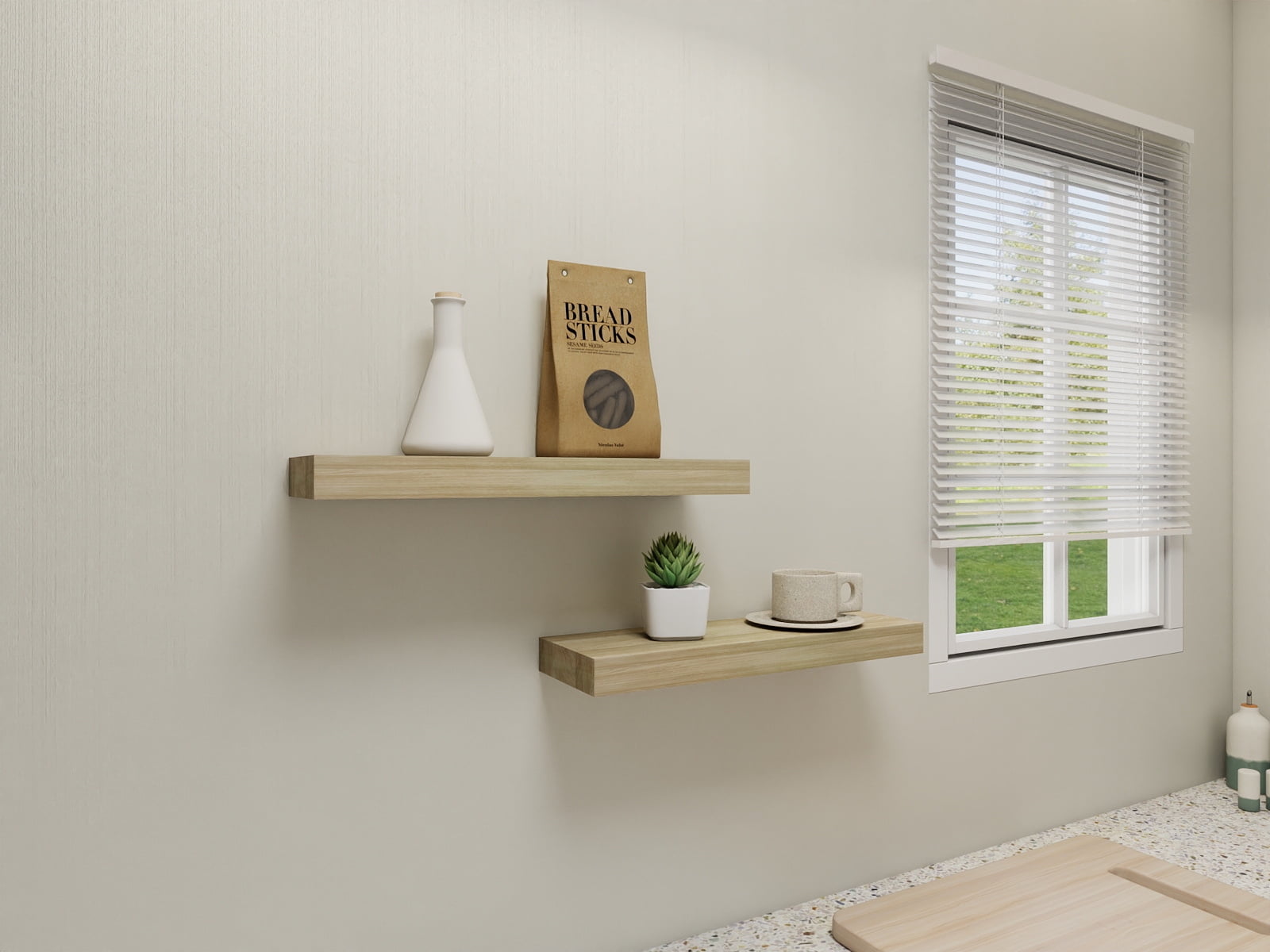 Mainstays Natural 16.5" Wood Floating Shelves, Set of 2