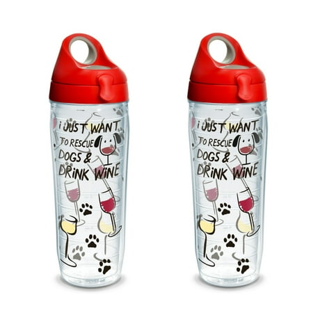 

Project Paws I Just Want to Rescue Dogs & Drink Wine 24 oz Water Bottle with lid 2 Pack