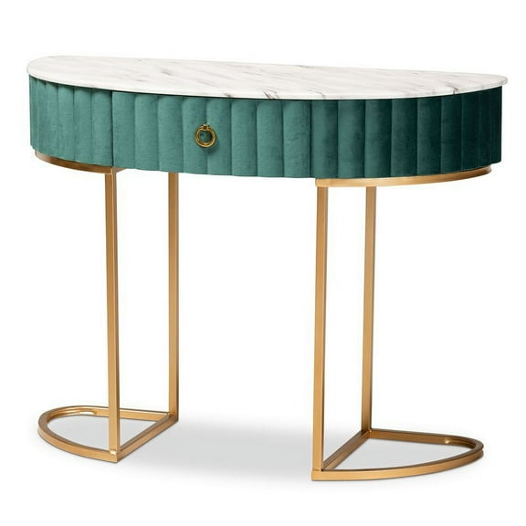 Allora Modern Gold Finish 1-Drawer Console Table with Faux Marble Tabletop