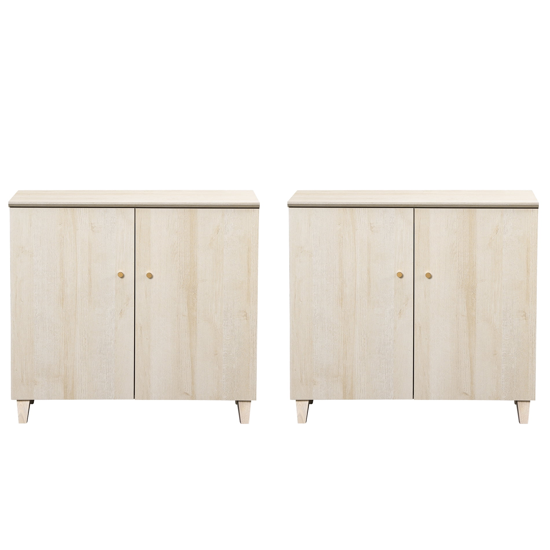 Large Bedroom Nightstands - Set of 2, Bedside Table with 3 Fixed Compartments, White Oak