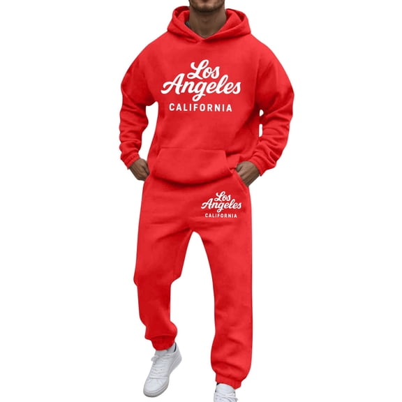 ibiyuan Men's 2 Piece Sweat Suits Set Matching Outfits Casual Hoodies Hoody Sweatshirt Drawstring Pants Long Sets Outfits,Red