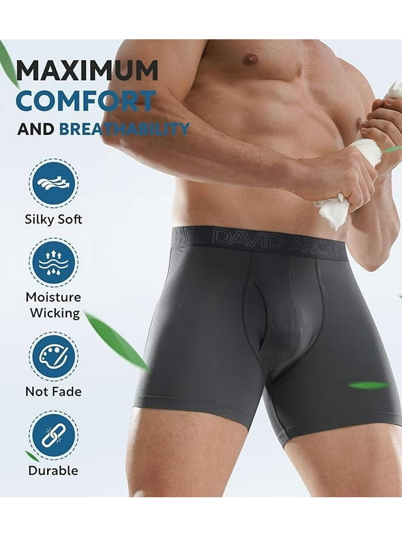 DAVID ARCHY Herenboxers, herenslips, herenondergoed, bamboe herenboxershorts, ultrazacht en ademend, multipack, Grijs., M